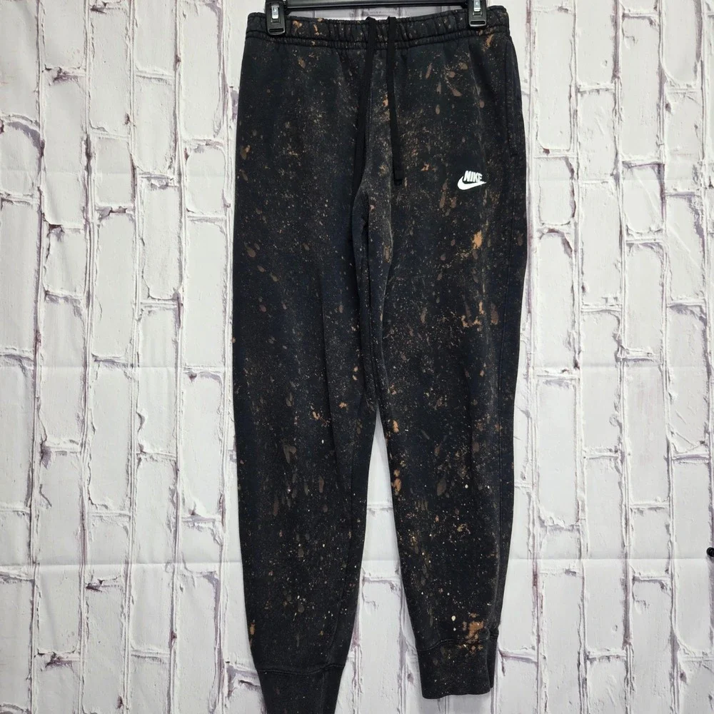 Nike Sportswear Fleece Joggers Black Rework Acid Bleach Wash Sweatpants Men Sz M